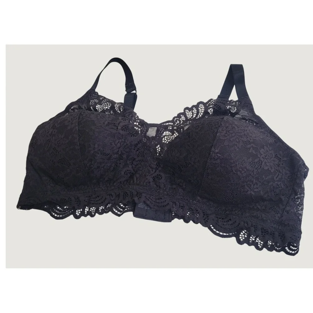 Bali Wireless Bra Comfort Revolution Lace Floral Scalloped Lingerie Black 2XL